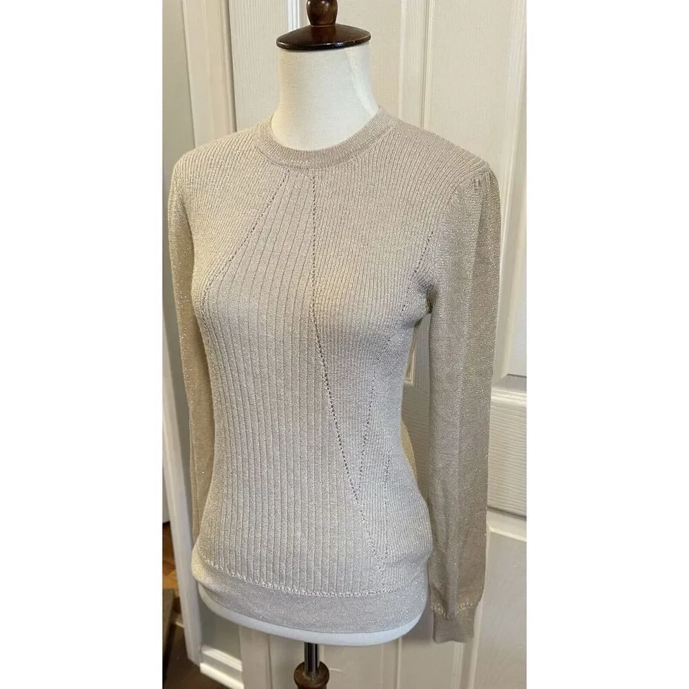 Brooks Brothers Red Fleece Wool Thin Sweater Sparkly Gold Small - Picture 2 of 6
